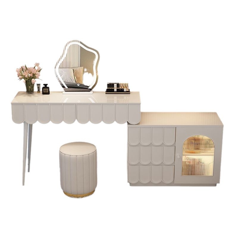 Luz y lujo moderno y simple mesas de maquillaje retráctiles estilo francés crema de estilo dormitorio armario de madera maciza en uno