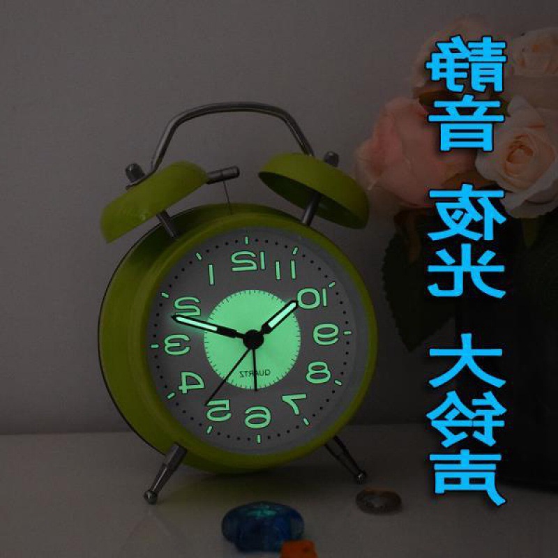 (2개) 빛나는 조용한 금속 벨 알람 시계 간단한 패션 학생 어린이 침실 복고풍 큰 벨 침대 옆 작은 알람 시계