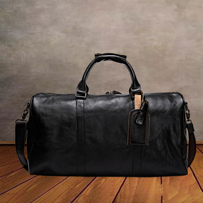 Bolso de viaje unisex de cuero transfronterizo Bolso de gimnasio de mensajero de un solo hombro Bolso de equipaje ultraligero de cuero curtido vegetal