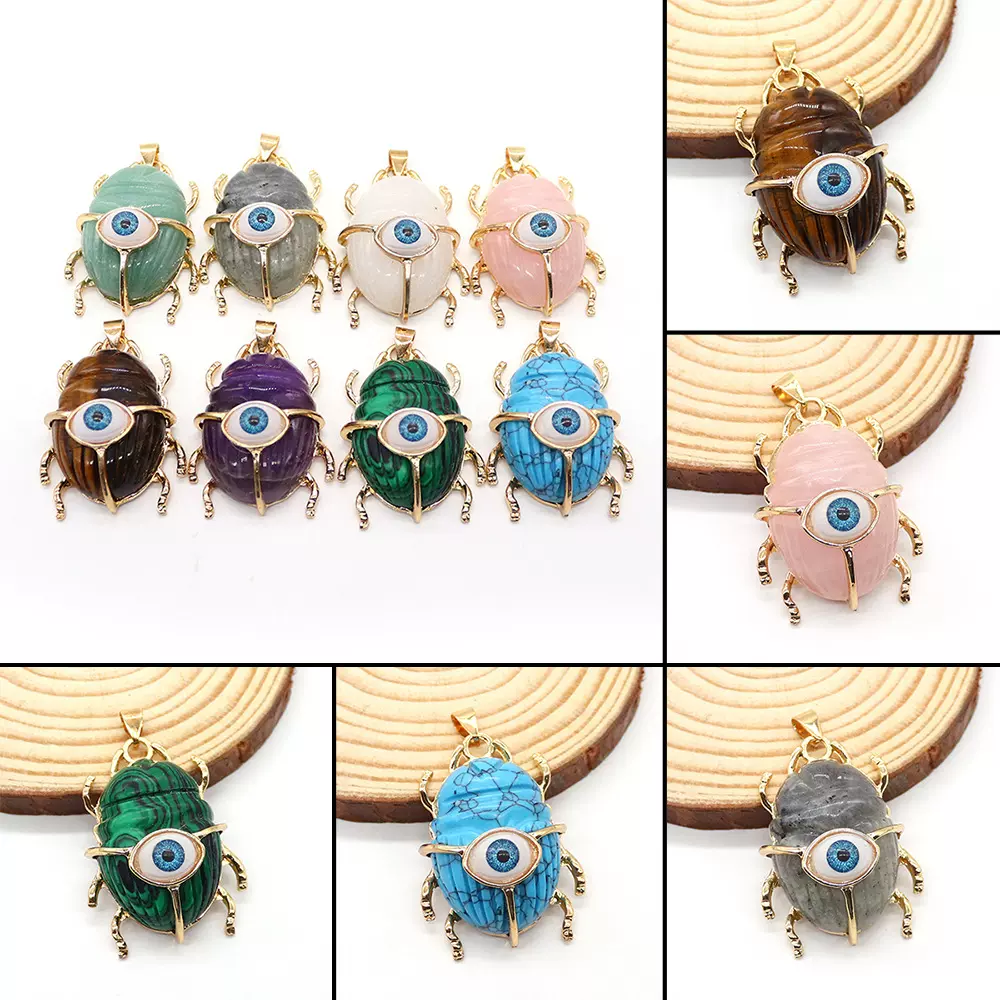 欧美个性天然石昆虫恶魔之眼吊坠夸张嘻哈项链挂件 DIY饰品配件