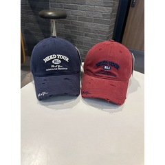 春秋天时尚韩版棒球帽女字母破洞潮搭加宽檐显脸小弯檐帽街头情侣