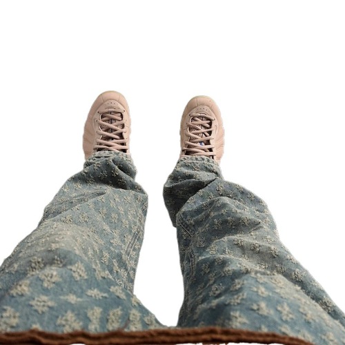 Urban streetwear hip-hop pants trendy brand cool and stylish men's brocade full print jeans slimming tapered straight-leg pants