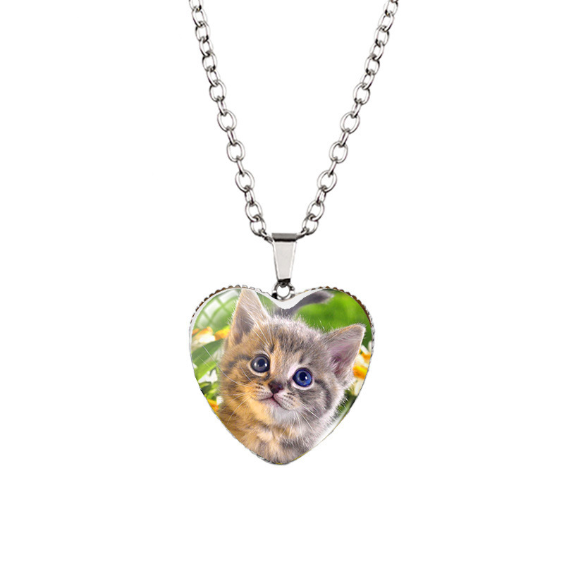 Cute Heart Shape Cat Alloy Glass Womenu0027S Pendant Necklace 1 Piece