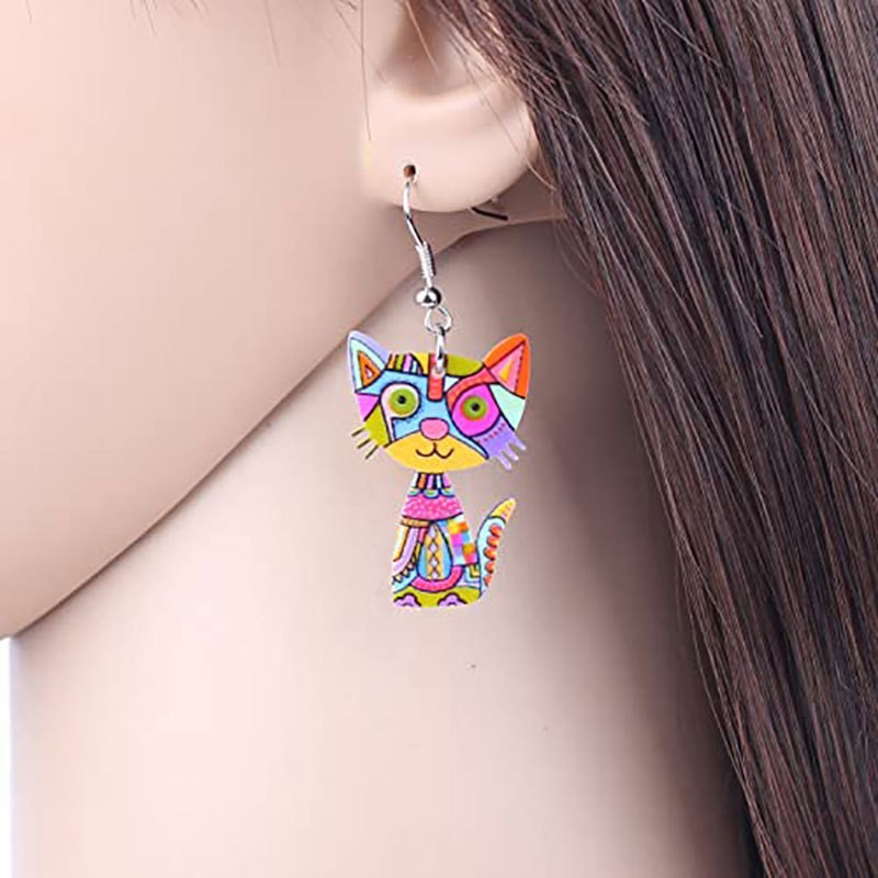 Fashion Cat Arylic Printing Womenu0027S Drop Earrings 1 Pair