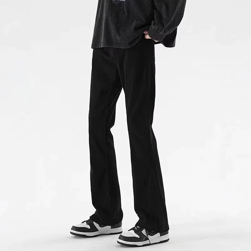 Мужские джинсы нового стиля 2026 года, черные свободные брюки в американском стиле, слегка расклешенные длинные брюки, прямые мужские брюки, мужская одежда.