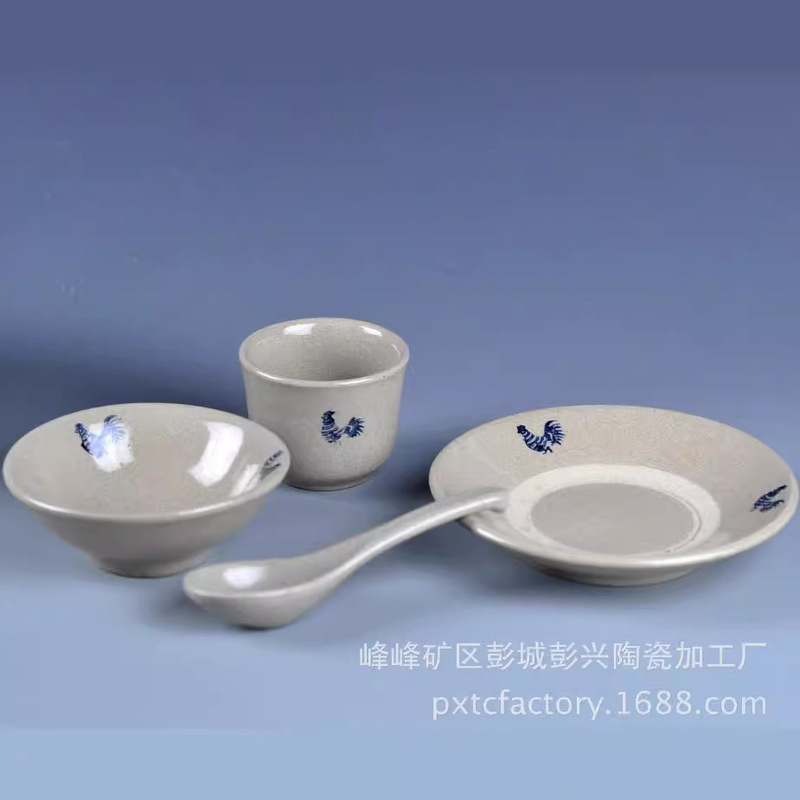 Farmhouse stoneware tableware set ceramic bone plate Bowl Spoon 4-piece set hotel specialty catering utensils wholesale
