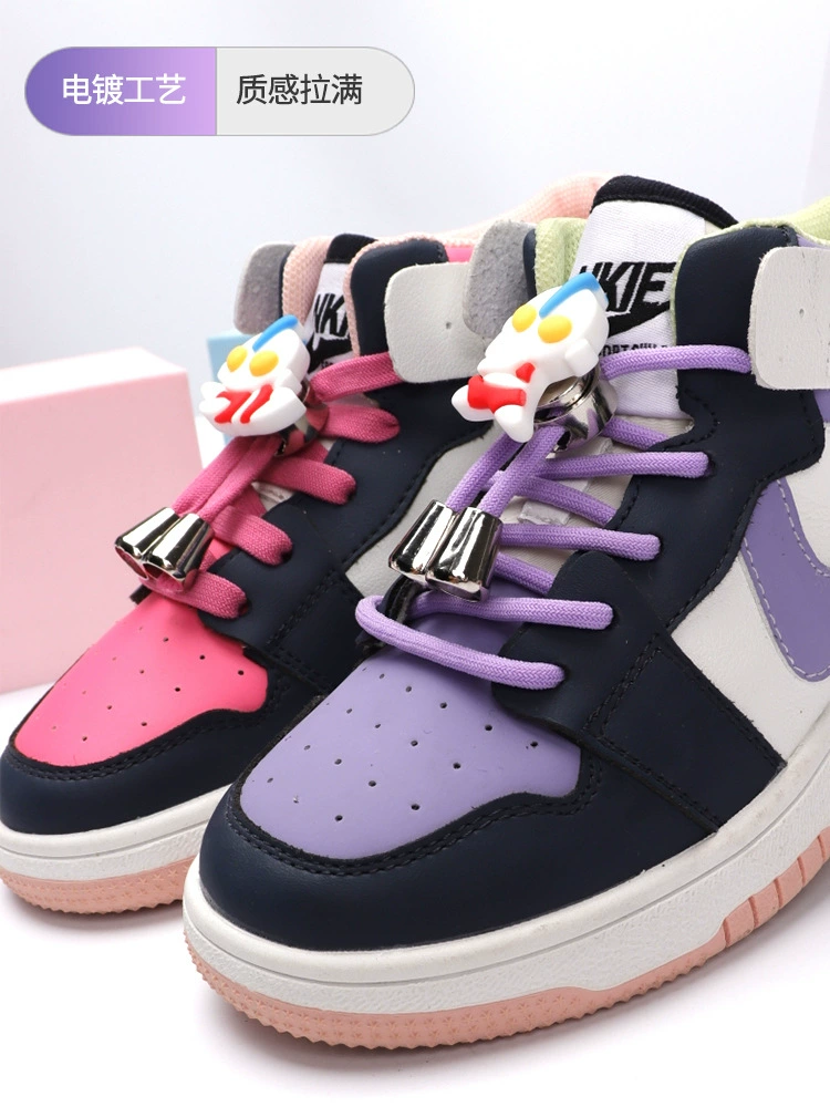 New metal cartoon spring buckle, round flat, child -free artifact loosening shoelaces free fixed device
