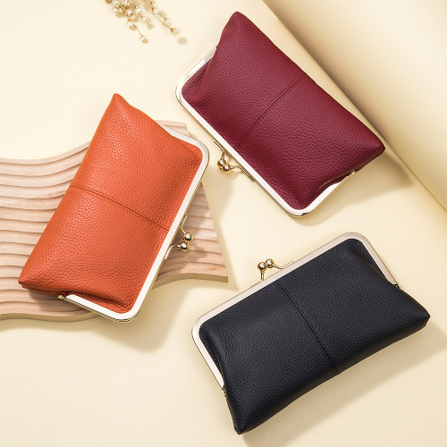 Premium Leather Minimalist Fashion Clutch Bag, Long-Style Handbag, Top-Grain Cowhide Wallet with Gold Hardware, Large-Capacity Organizer