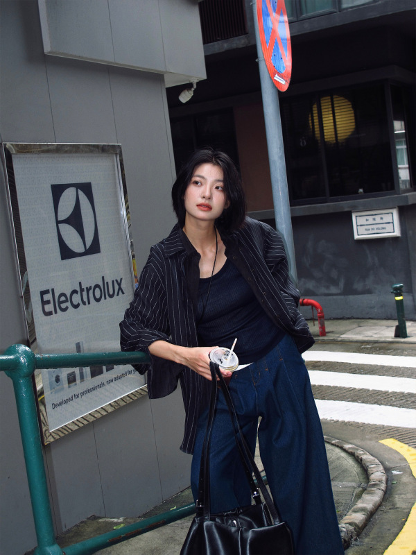 【COMOS CMS】2025简约条纹两件式设计感休闲长袖衬衫女秋255021|undefined