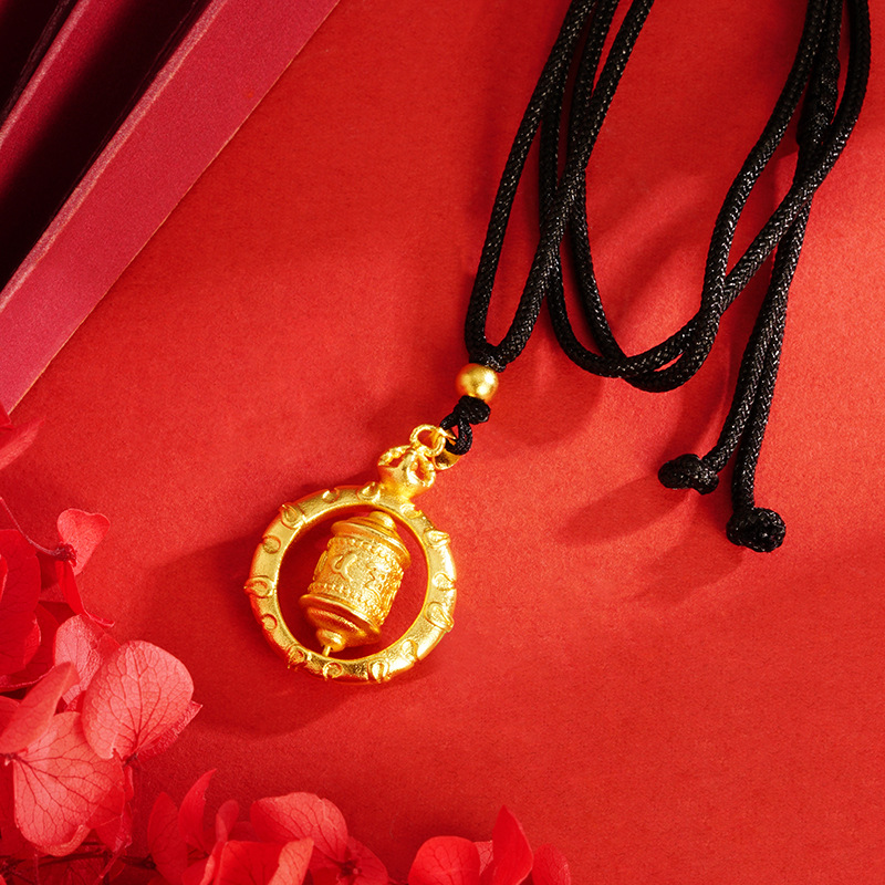 Estilo antiguo oro seis palabras mantra collar tubo de oración cuerda negro ajustable retro estilo chino joyería de las mujeres de Latón chapado en oro
