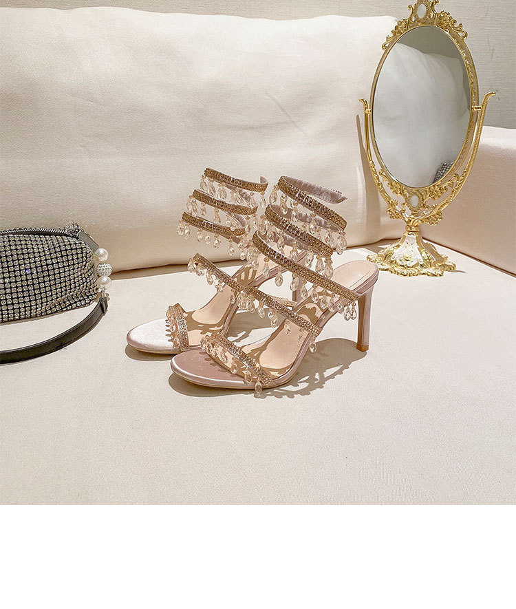 L-108 ciondolo in cristallo intrecciato a forma di serpente con strass, cinturino dritto in stile francese, tacco alto, sandali, versatile_voghion.com