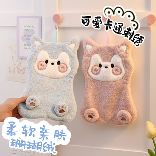 Cute double layer cartoon towel thickened absorbent coral fleece towel handkerchief hanging kitchen hand wipe cloth wholesale