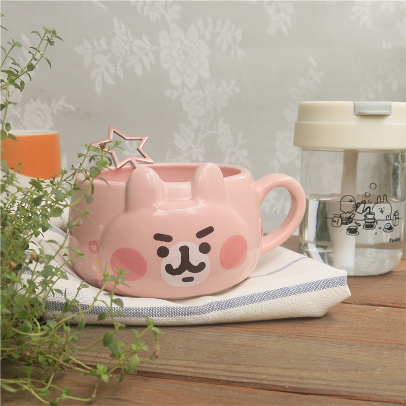 卡娜赫拉软萌小可爱粉色兔兔水杯咖啡杯马克杯玻璃吸管杯