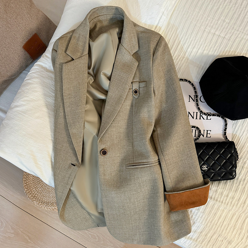 Khaki sophisticated and stylish women's blazer, a new spring 2026 style, unique and versatile, early spring suit jacket.