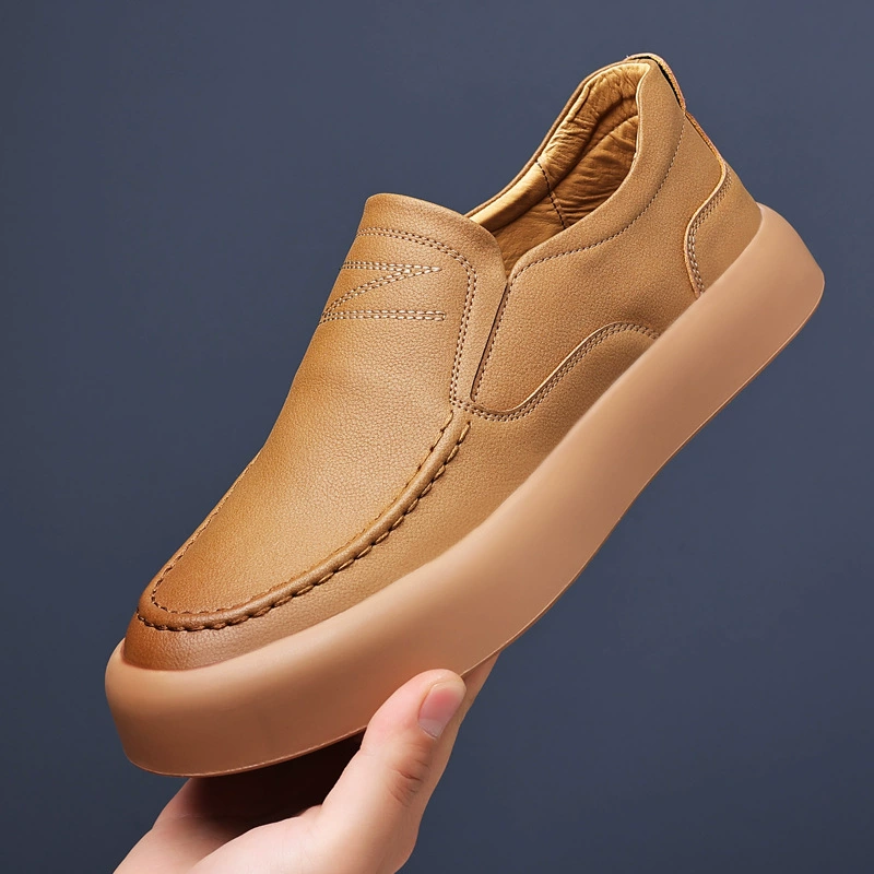 Рабочая обувь, мужская универсальная обувь из натуральной кожи без шнуровки с мягкой подошвой, лоферы, деловая обувь, мужская повседневная обувь для досок