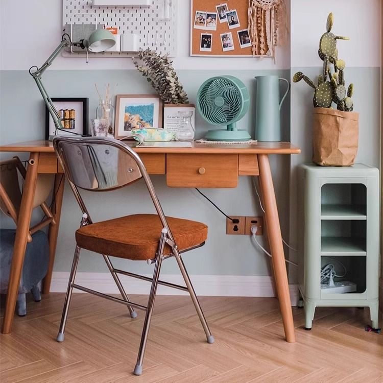 Stool for Photography, Red Vintage Chair with Thickened Metal Mesh and Corduroy, Home-Use Dining Chair with Backrest, Foldable Chair, Nostalgic