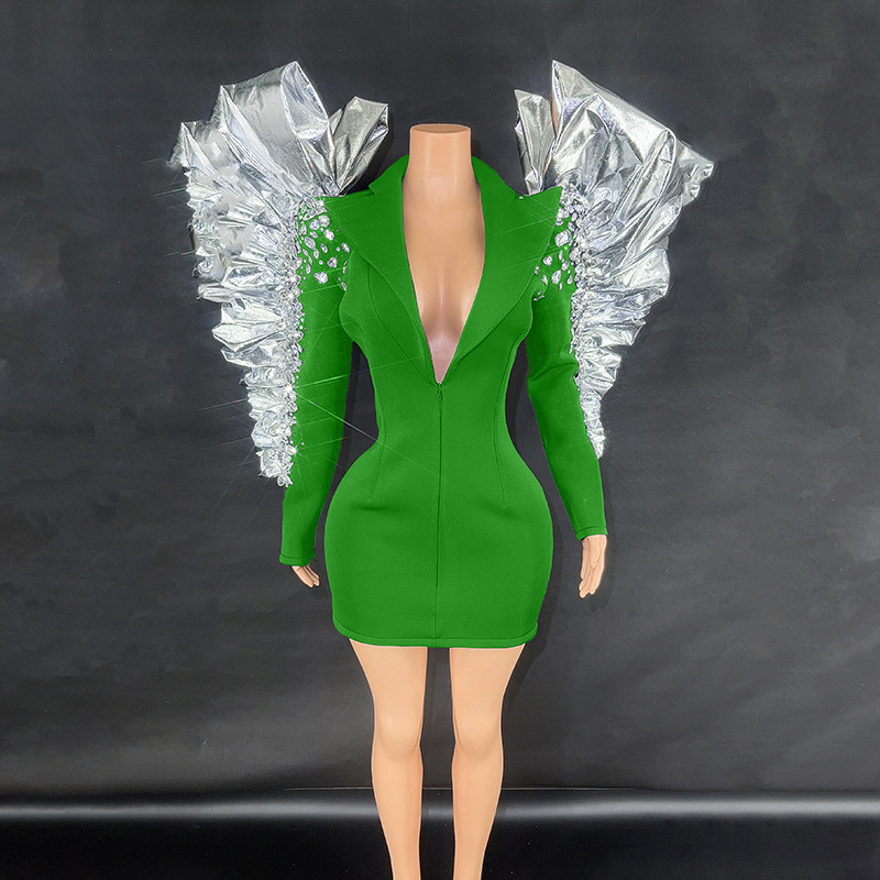 Green SuiT Sexy Hip-covering UlTra-shorT Dress T STage CaTwalk STage Performance Small Dress ParTy HosT