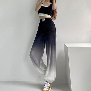 High-Waisted Gradient Color Pants for Women, Summer Thin Style, Loose New Casual Pants, Wide-Leg Gradient Floor-Length Pants