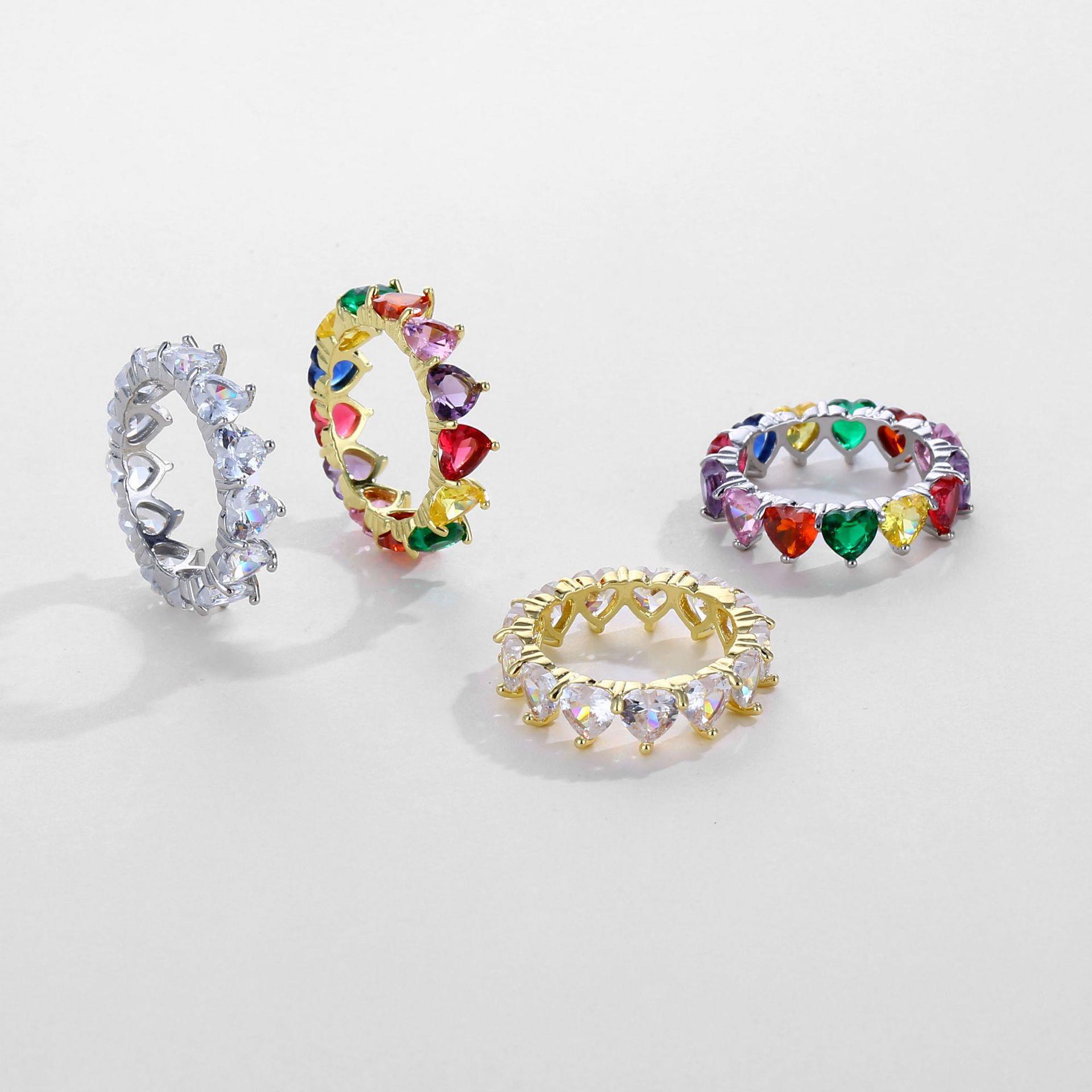 Fashion Heart Shape Copper Inlay Zircon Rings 1 Piece