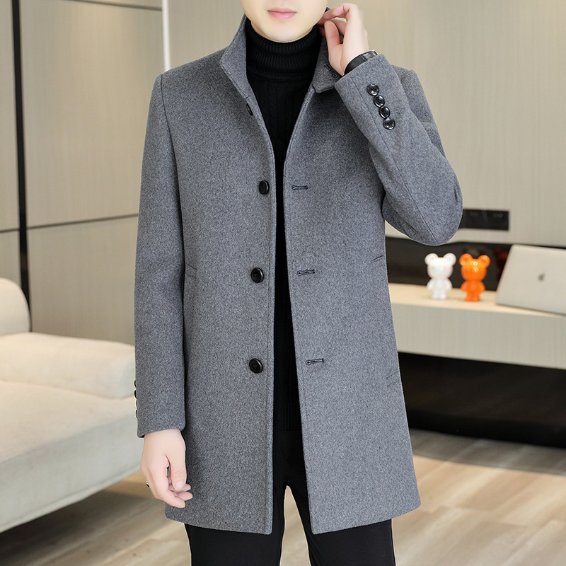남성 캐시미어 코트 2024 중장 가을 및 겨울 비즈니스 캐주얼 패션 코트 옷깃 울 코트