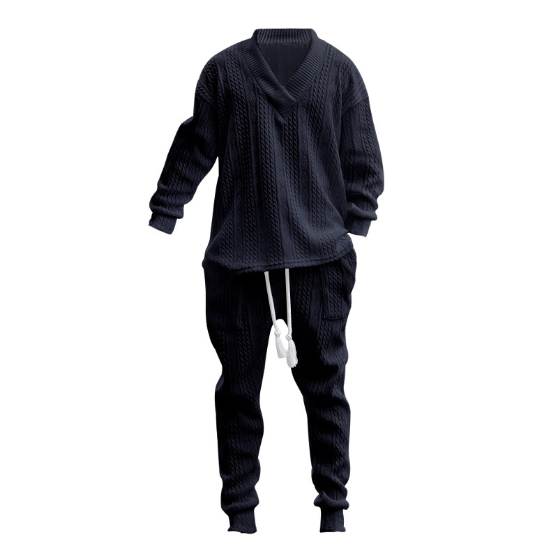 Set autunnale uomo maglieria jacquard con pantaloni collo a v_voghion.com