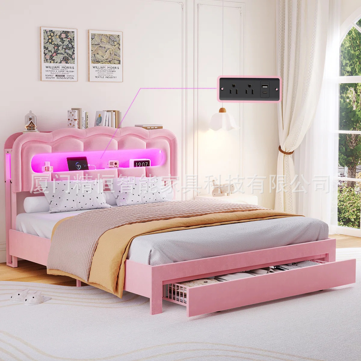 Jingheng Pink Princess Bed with Storage American Children's Bed Nordic Style Modern Simple Home Bedroom Customization Wholesale