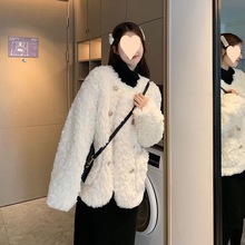 韩版冬季新款一体高级小香风羊羔毛绒白色毛毛外套女春装上衣
