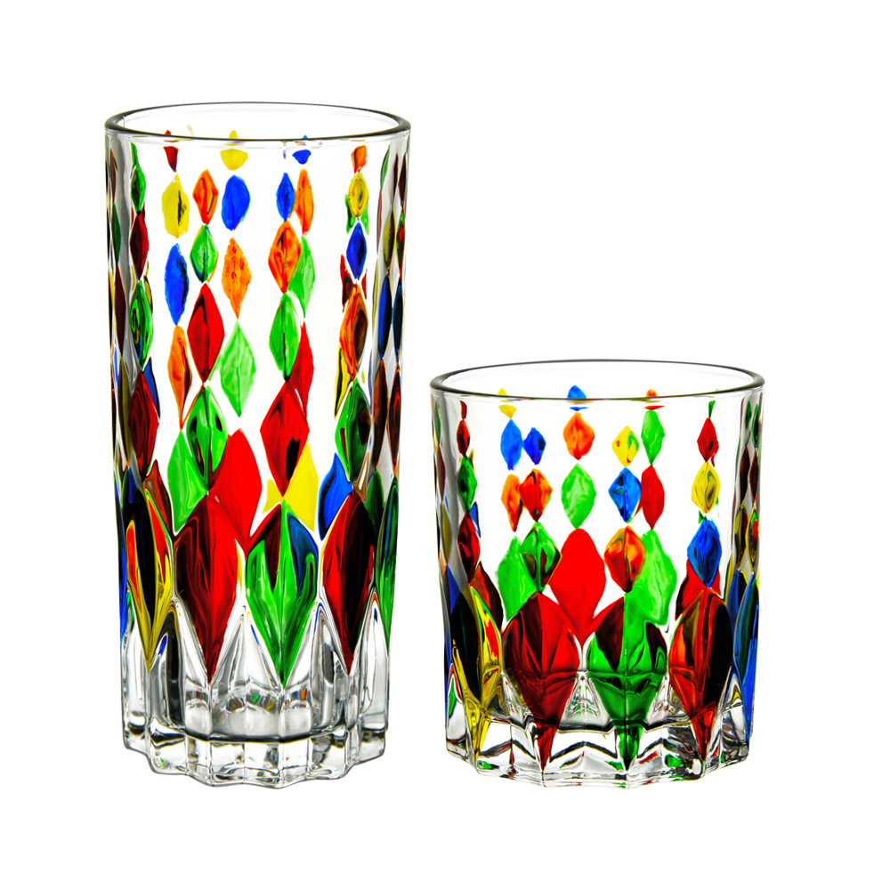 手绘彩色玻璃杯香槟红酒杯水杯 创意ins圣诞装饰杯 手工玻璃杯