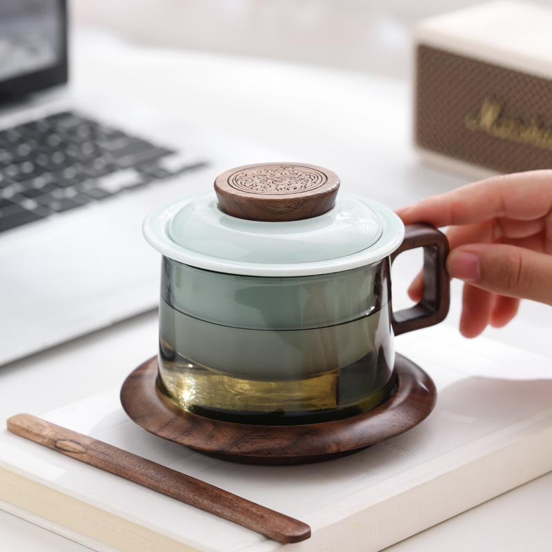 Taza de café de vidrio original Taza de café de cerámica con platos de impresión comercial LOGO