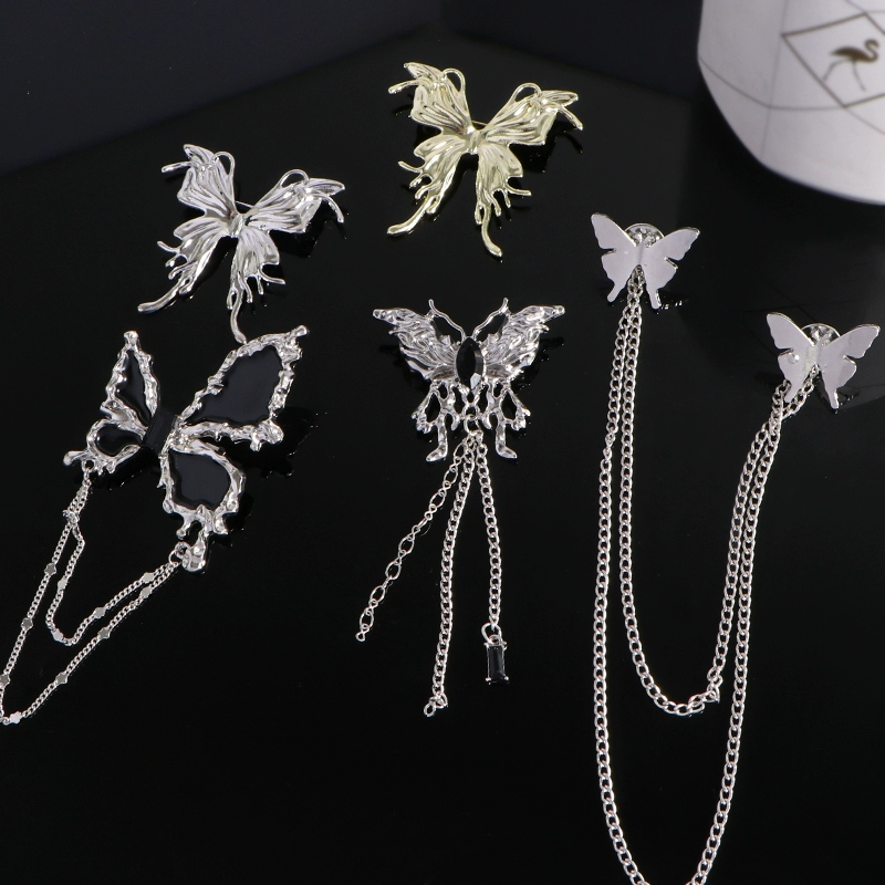 Серебряная брошь-цепочка с кисточками в виде бабочки, декоративный дизайн, ниша, женский костюм, булавка для свитера, аксессуары