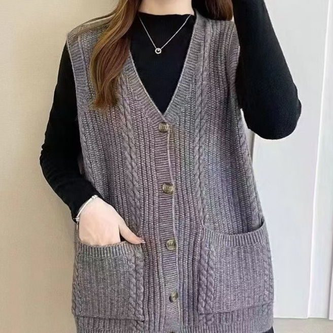 Spring/Summer 2025 V-Neck Knit Vest for Women, Soft and Fluffy Twist Layered Lazy Style Loose Knit Top