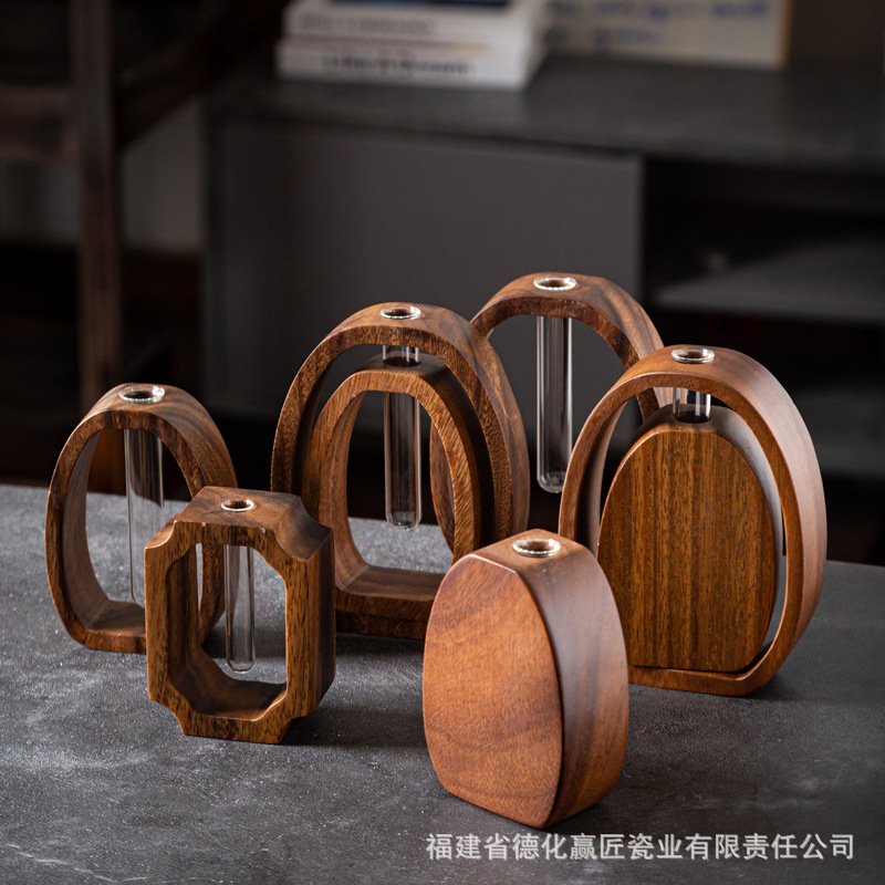 Hu transfronterizo桃arwood madera sólida hidroponía decoración de escritorio varilla de aroma extensor mini vidrio planta de flores