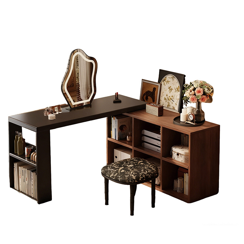 Escritorio de estilo medieval, escritorio de computadora retro semi-cercado, dormitorio de niñas, esquina, tocador, armario de almacenamiento, mesa integrada