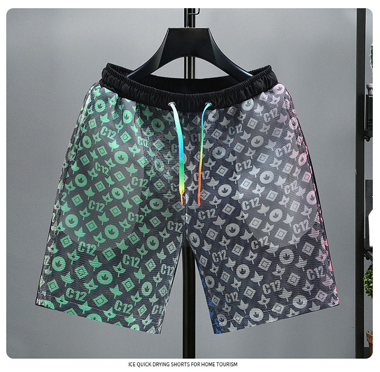 Trendige, lässige Mesh-Shorts mit Allover-Print für Herren, lockere Passform, elastischer Bund mit integriertem Futter, leichtes und atmungsaktives Material._voghion.com