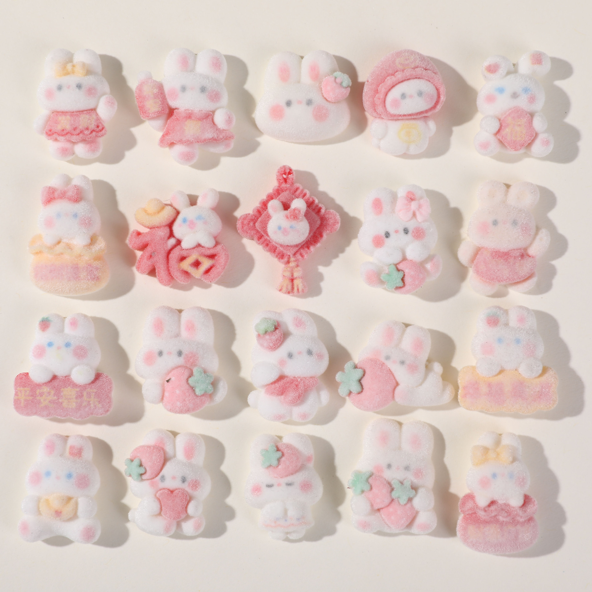 可愛甜美秋冬絲絨毛絨草莓兔子貼片DIY頭飾髮飾發卡飾品材料批發