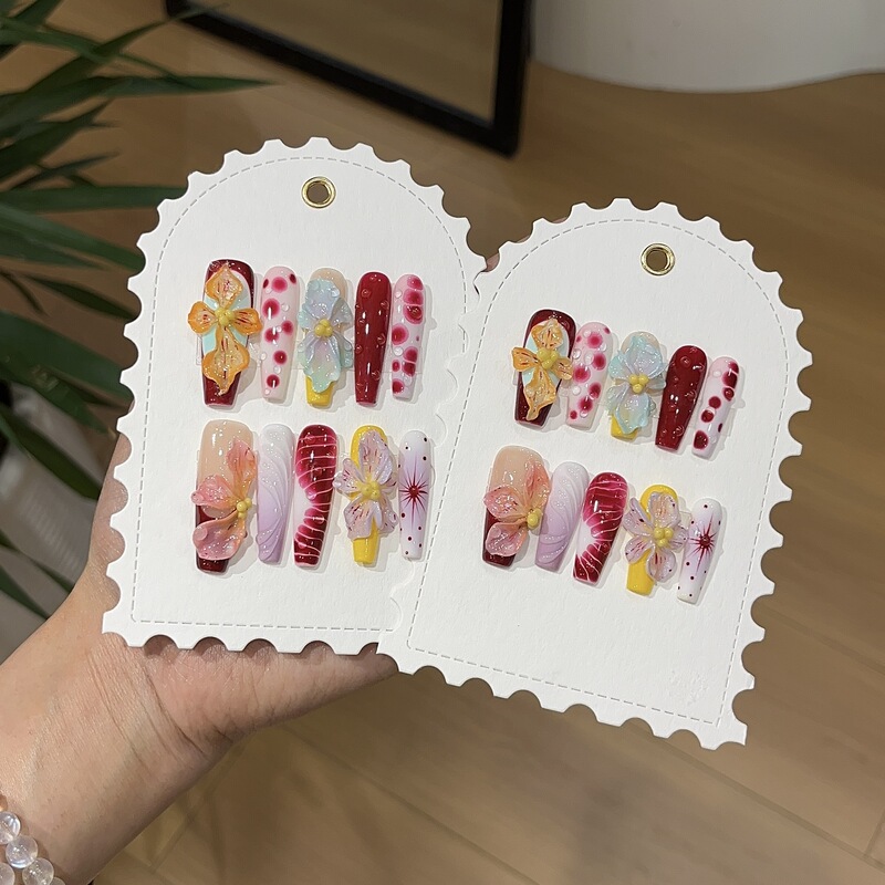 Taoxili【Island Vacation】Y Summer Tropical Vacation Oil Painting Multi-Color 3D Iris Flower Handmade Wearable Nails Taoxili【Island Vacation】Y Summer Tropical Vacation Oil Painting Multi-Color 3D Iris Flower Handmade Wearable Nails