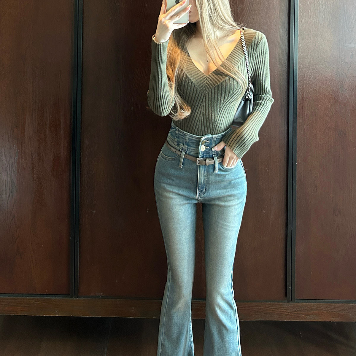 「 5.0酒杯腰」常规/小个子版薄绒感微喇牛仔裤