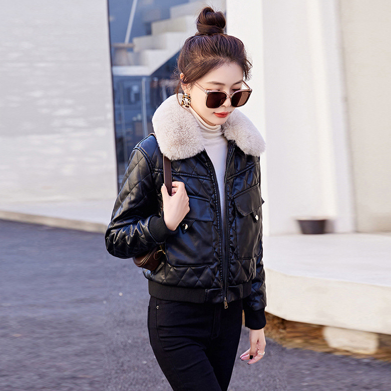 Brand Genuine Leather Jacket Women's Short Cotton-padded Wallet Winter Suit Sheepskin Top for Petite Korean-style Fleece Jacket