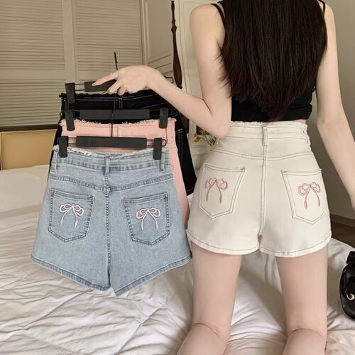 High-waisted denim shorts for women in summer new large size fat mm loose slimming belly design niche A-line hot pants