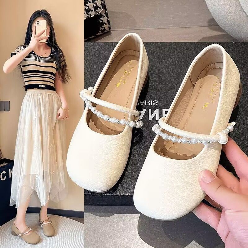 Zapatos franceses de cuero suave con falda zapatos de mujer primavera y verano 2026 nuevos zapatos de Mary Jane con zapatos planos