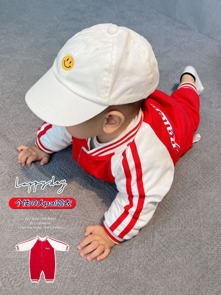 Bebé primavera y otoño puro algodón mono recién nacido Rojo Año Nuevo saludo ropa del bebé 100 días Super lindo mameluco