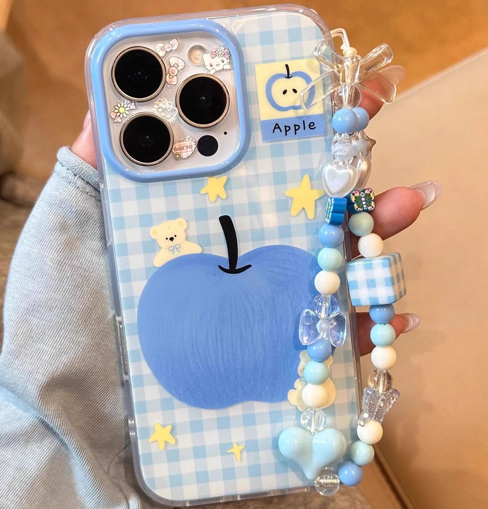 Coreano azul a cuadros Apple Bear para iPhone15Pro Pareja Funda para teléfono móvil 16ProMax Nuevo 14/13