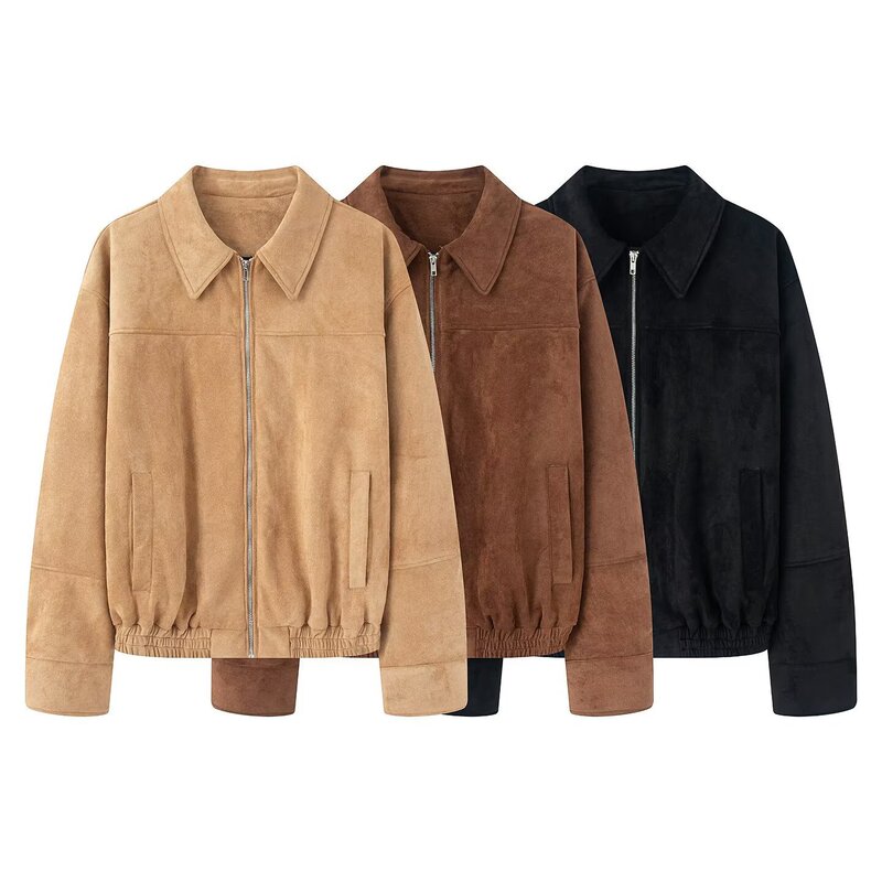 2026 Autumn and Winter New European and American Cross-Border Women's Casual Suede Bomber Jacket W034 25140 2026 Autumn and Winter New European and American Cross-Border Women's Casual Suede Bomber Jacket W034 25140