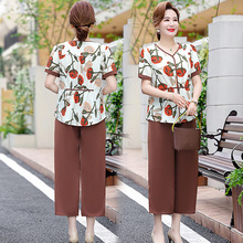 2025新款年轻衣服中年妈妈夏装短袖雪纺套装时尚中老年女装两件套