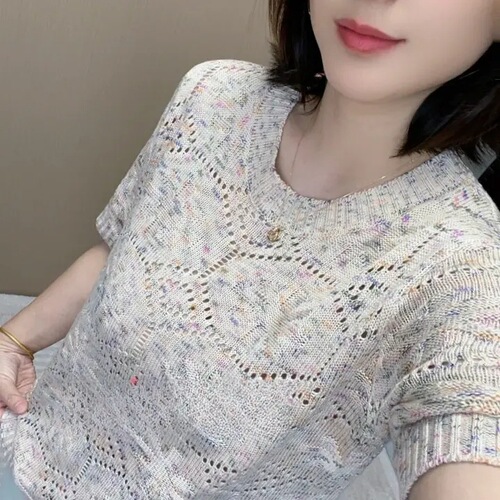 [Stars Magic] 2025 summer Korean style loose and slimming fashionable Western-style rice grid jacquard all-match blouse