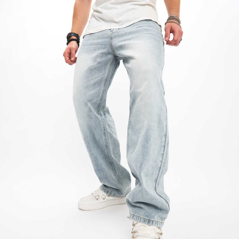 2024 cross-border foreign trade new men's jeans American fashion trousers high street solid color wide leg pants 2024 cross-border foreign trade new men's jeans American fashion trousers high street solid color wide leg pants