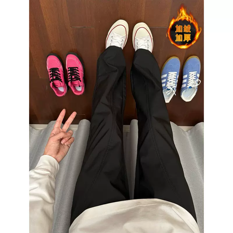 美式微喇裤子加绒加厚斜切速干冲锋裤软壳防水风直筒显腿长休闲裤