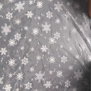 厂家定制欧根纱植绒冰雪奇缘瑞士网雪花女装纱裙圣诞节装饰面料