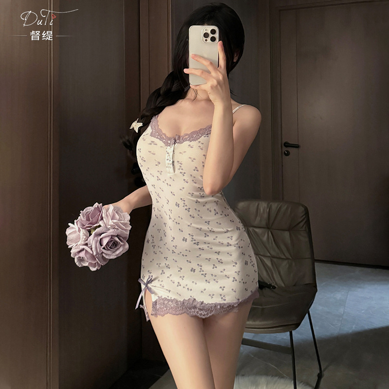 Xianyi Sexy Lingerie Floral Bodycon Camisole Nightdress High-End Uniform Temptation No Need to Take Off Qqny Female 563