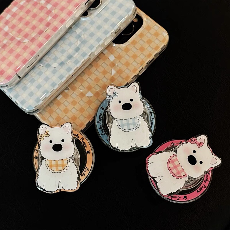 Cute Cartoon West Highland Dog Magnetic Bracket Adsorption Niche Personality Creative Mobile Phone Airbag Bracket Desktop Women